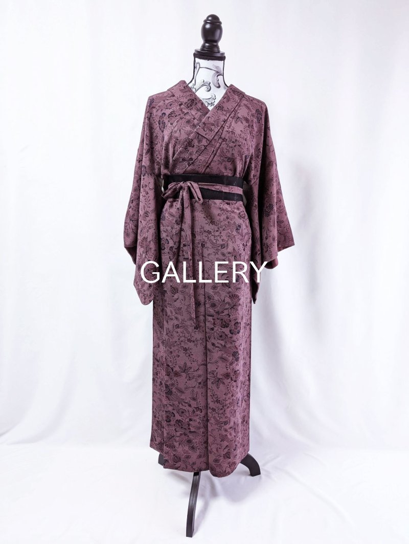 画像6: 【葡萄染色×鳳凰に草花文様】小紋ラップスカートセットアップ (6)