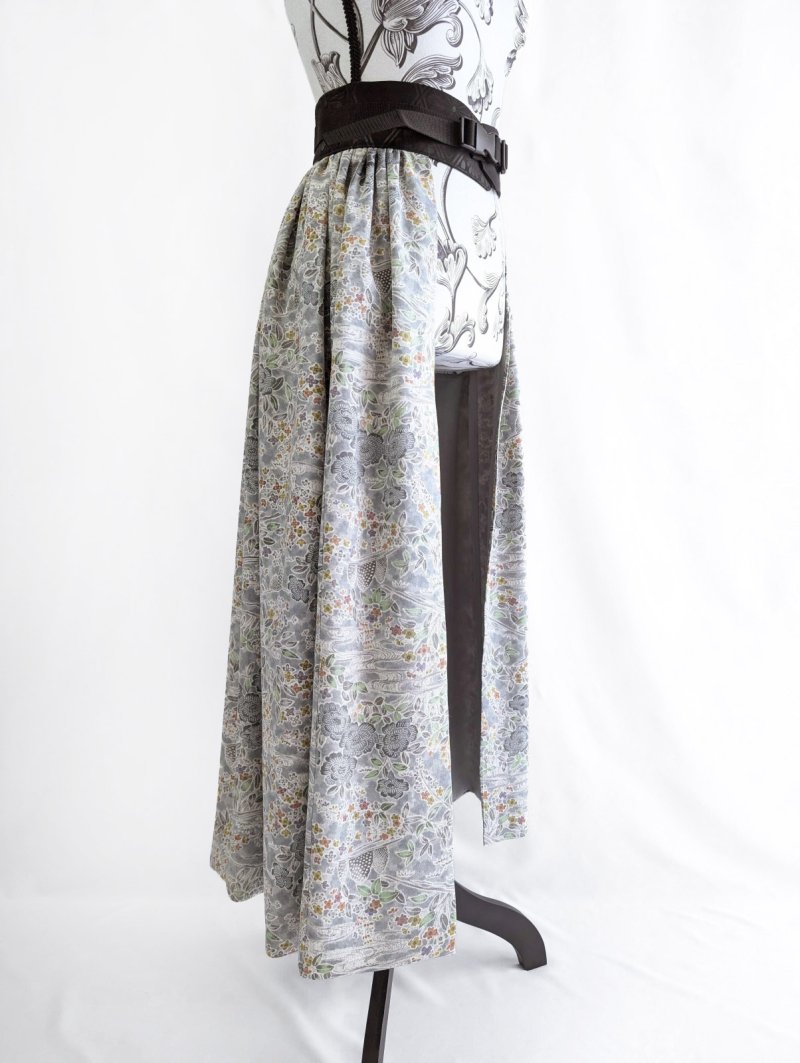 画像15: 【芍薬×流水文様】小紋オーバースカート&リボンジャケットセットアップ (15)