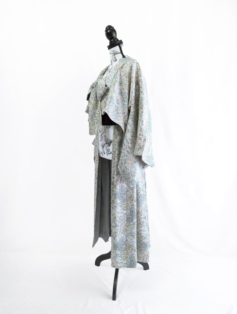 画像23: 【芍薬×流水文様】小紋オーバースカート&リボンジャケットセットアップ (23)