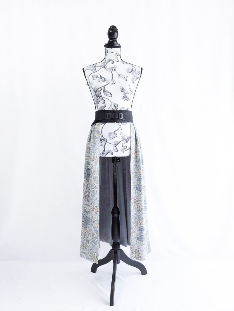 画像7: 【芍薬×流水文様】小紋オーバースカート&リボンジャケットセットアップ (7)