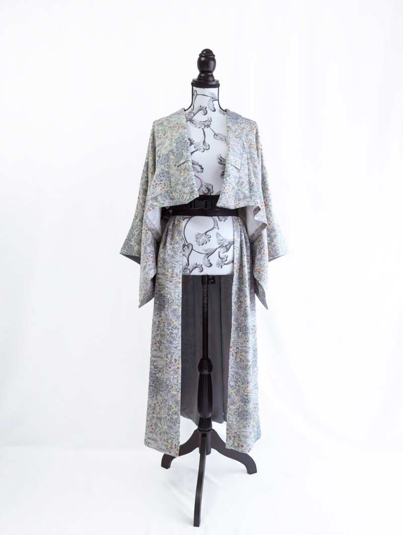 画像17: 【芍薬×流水文様】小紋オーバースカート&リボンジャケットセットアップ (17)