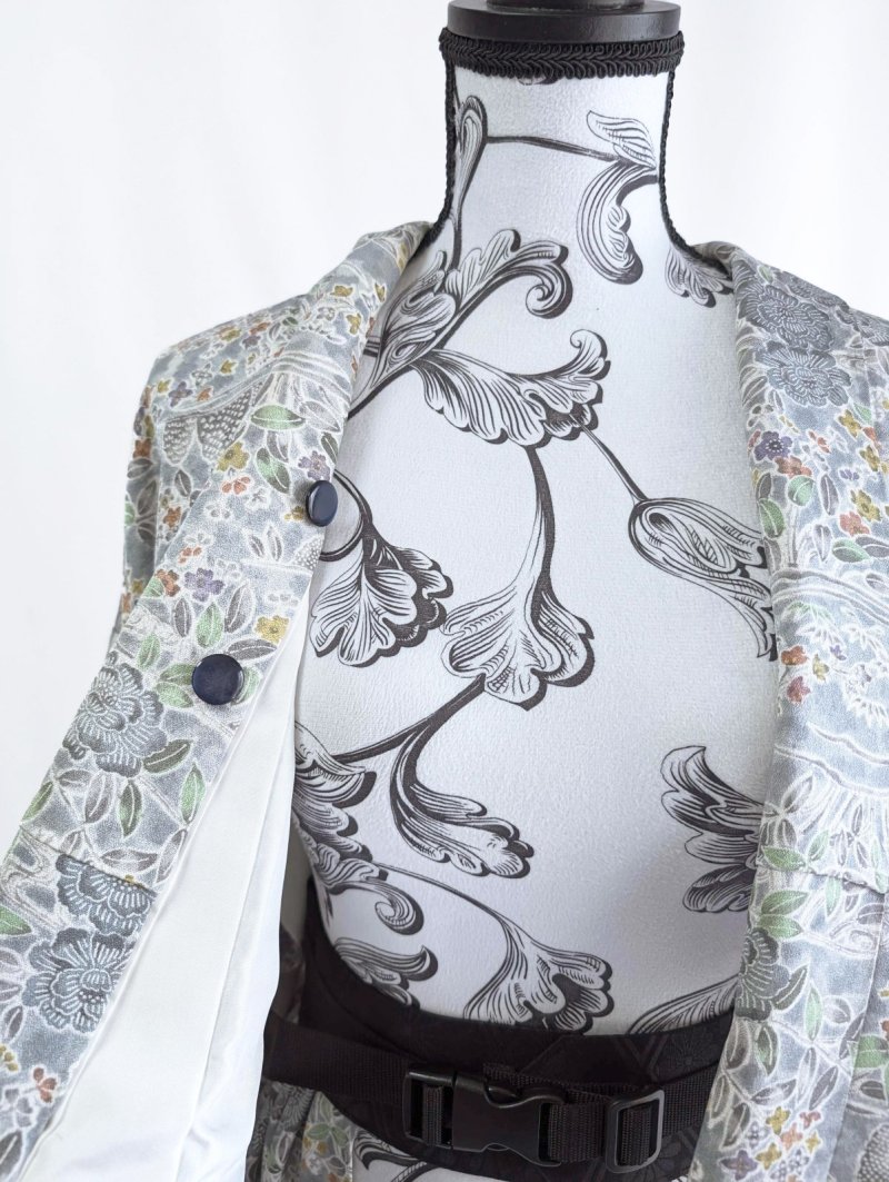 画像19: 【芍薬×流水文様】小紋オーバースカート&リボンジャケットセットアップ (19)