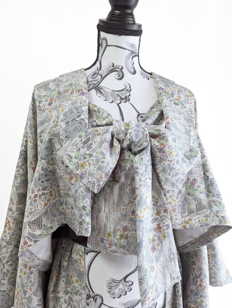 画像22: 【芍薬×流水文様】小紋オーバースカート&リボンジャケットセットアップ (22)