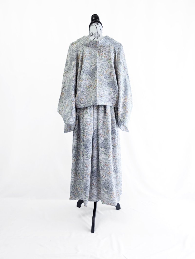 画像26: 【芍薬×流水文様】小紋オーバースカート&リボンジャケットセットアップ (26)