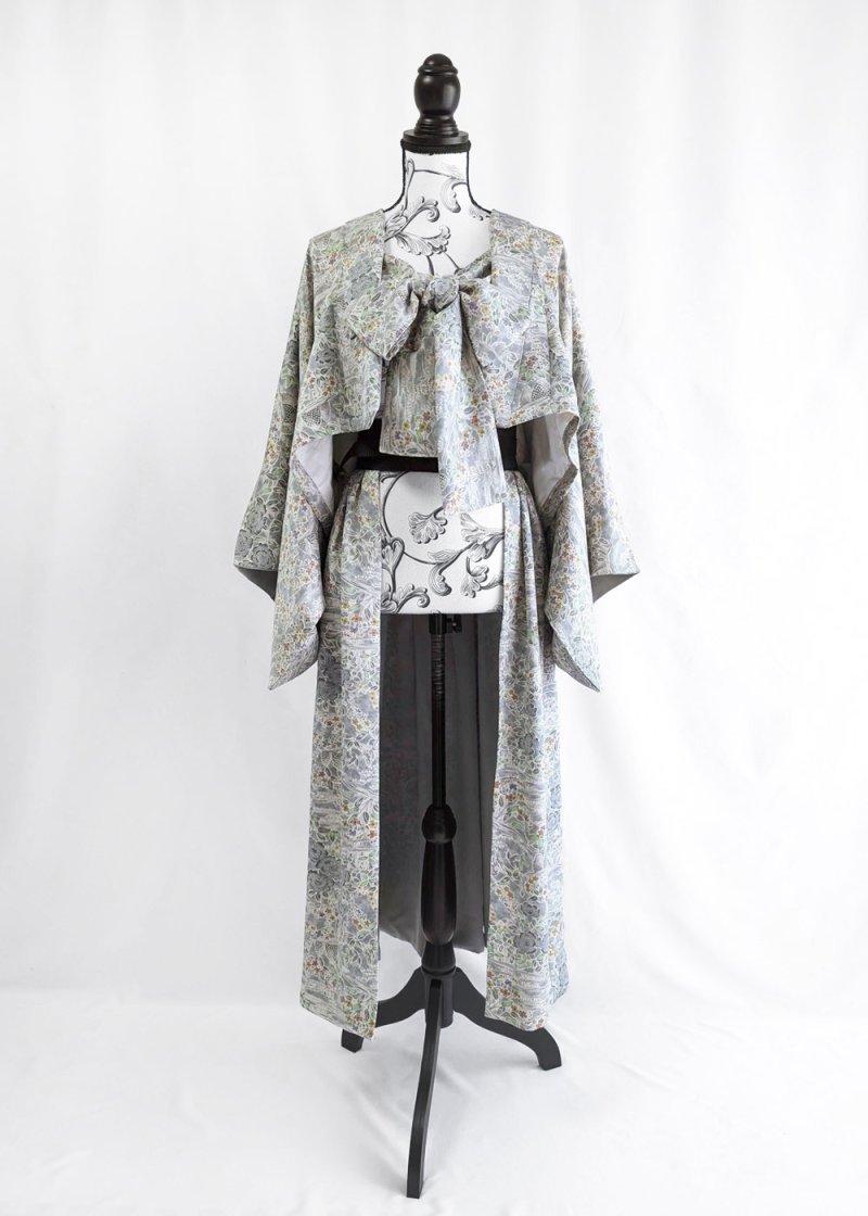 画像20: 【芍薬×流水文様】小紋オーバースカート&リボンジャケットセットアップ (20)