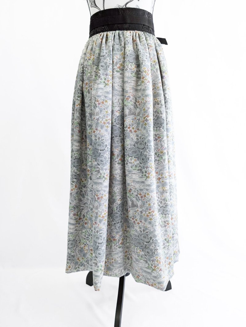 画像13: 【芍薬×流水文様】小紋オーバースカート&リボンジャケットセットアップ (13)