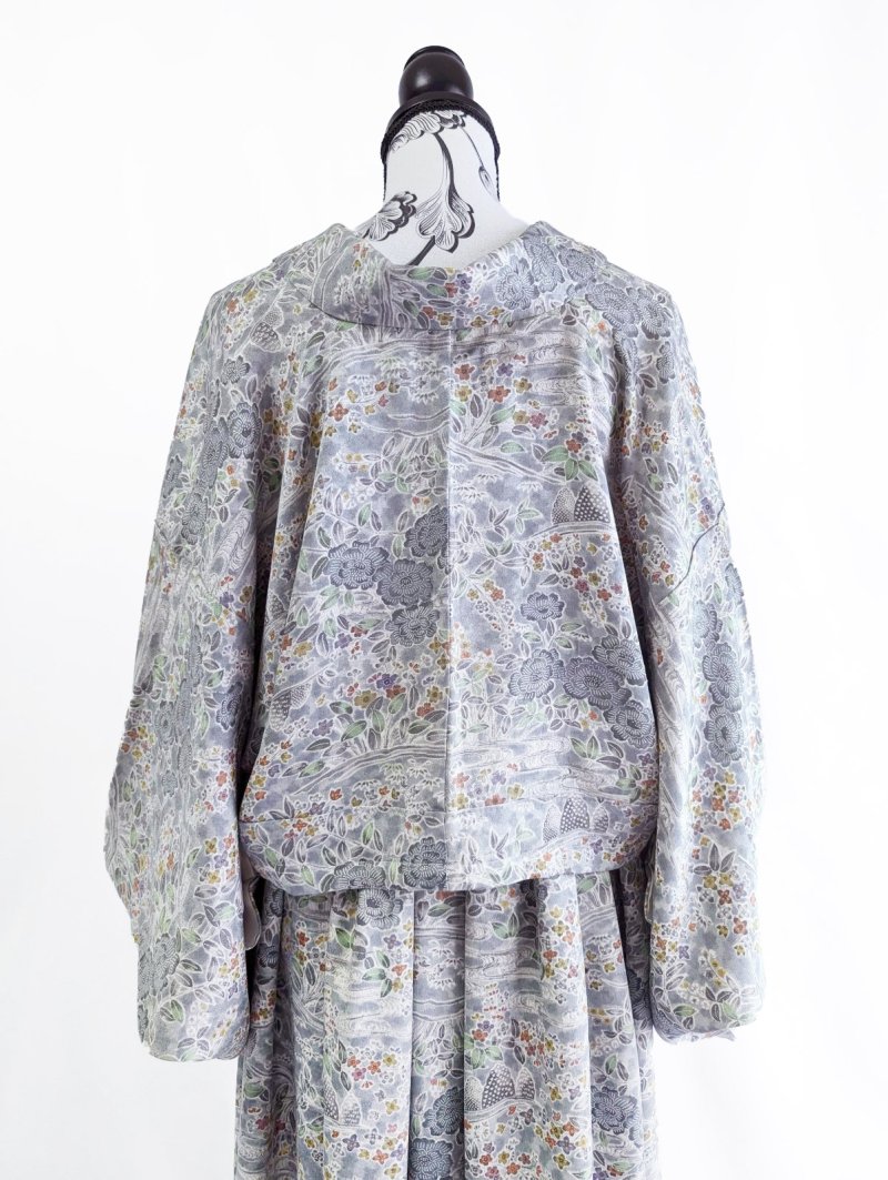 画像27: 【芍薬×流水文様】小紋オーバースカート&リボンジャケットセットアップ (27)