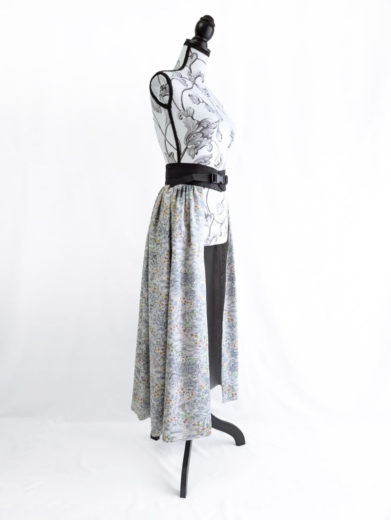 画像14: 【芍薬×流水文様】小紋オーバースカート&リボンジャケットセットアップ (14)
