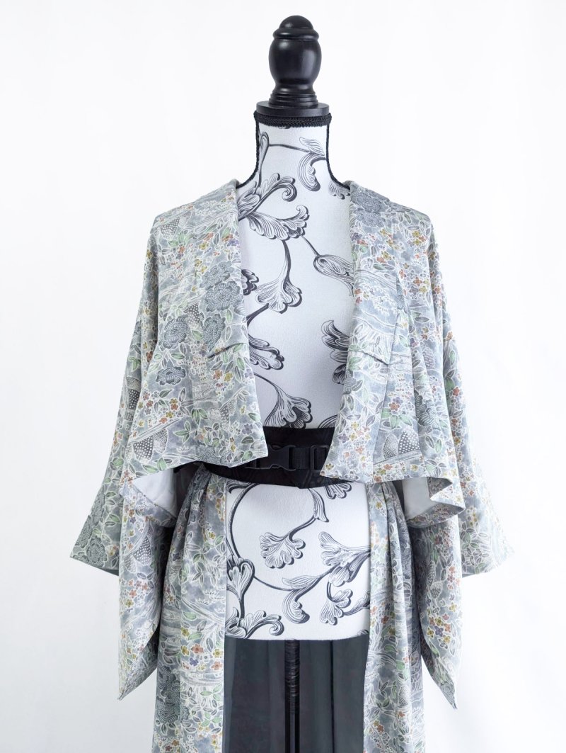画像18: 【芍薬×流水文様】小紋オーバースカート&リボンジャケットセットアップ (18)