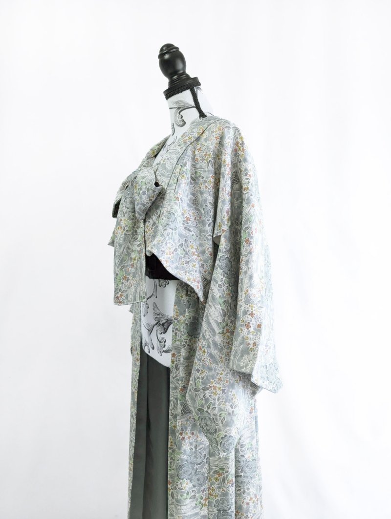 画像24: 【芍薬×流水文様】小紋オーバースカート&リボンジャケットセットアップ (24)