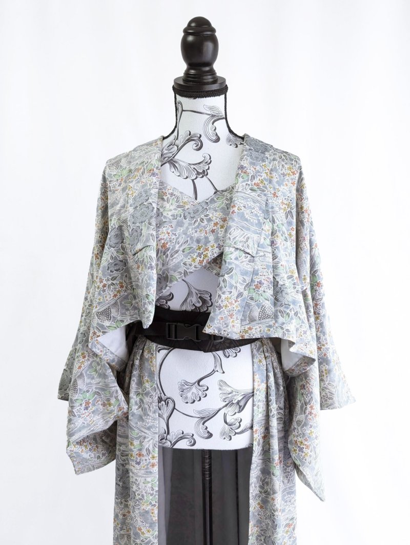 画像30: 【芍薬×流水文様】小紋オーバースカート&リボンジャケットセットアップ (30)