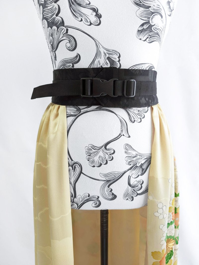 画像9: 【淡黄地紋×金駒菊×四季草花】振袖オーバースカート&リボンジャケット (9)