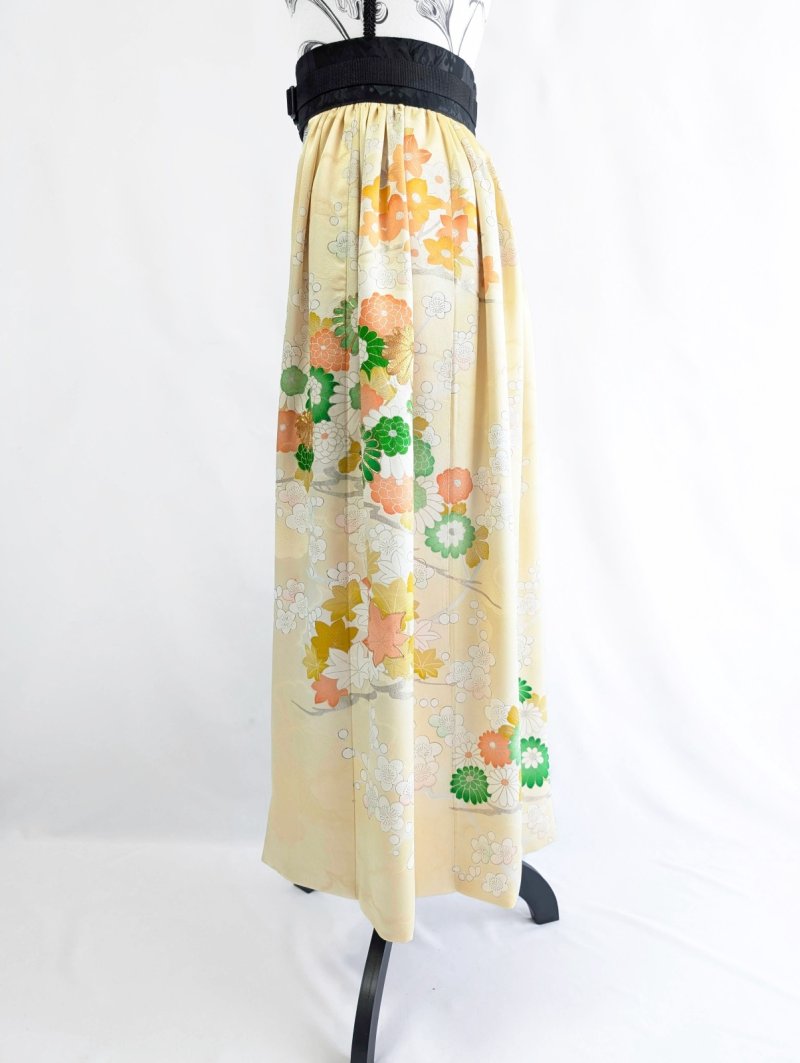 画像13: 【淡黄地紋×金駒菊×四季草花】振袖オーバースカート&リボンジャケット (13)