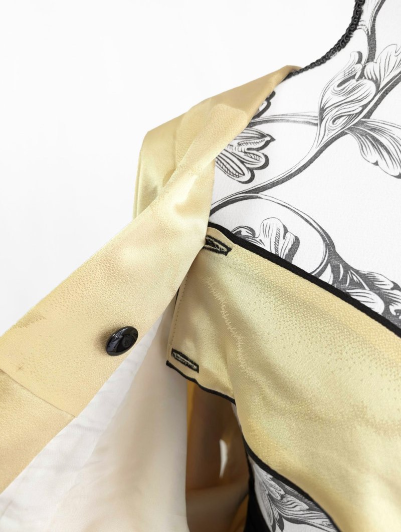 画像35: 【淡黄地紋×金駒菊×四季草花】振袖オーバースカート&リボンジャケット (35)
