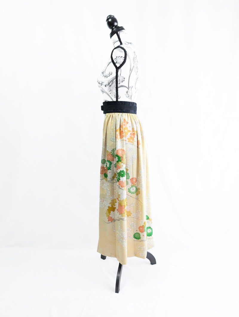 画像12: 【淡黄地紋×金駒菊×四季草花】振袖オーバースカート&リボンジャケット (12)