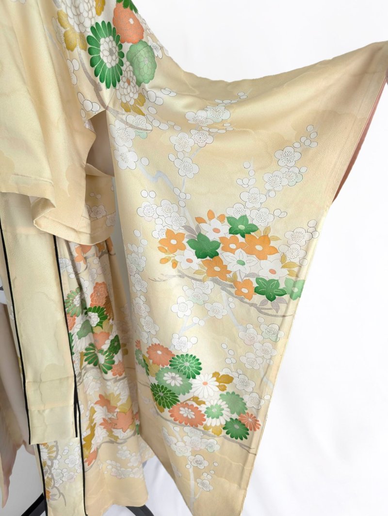 画像39: 【淡黄地紋×金駒菊×四季草花】振袖オーバースカート&リボンジャケット (39)