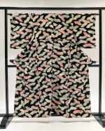 画像1: 総扇面文様×黒【袷着物】 (1)
