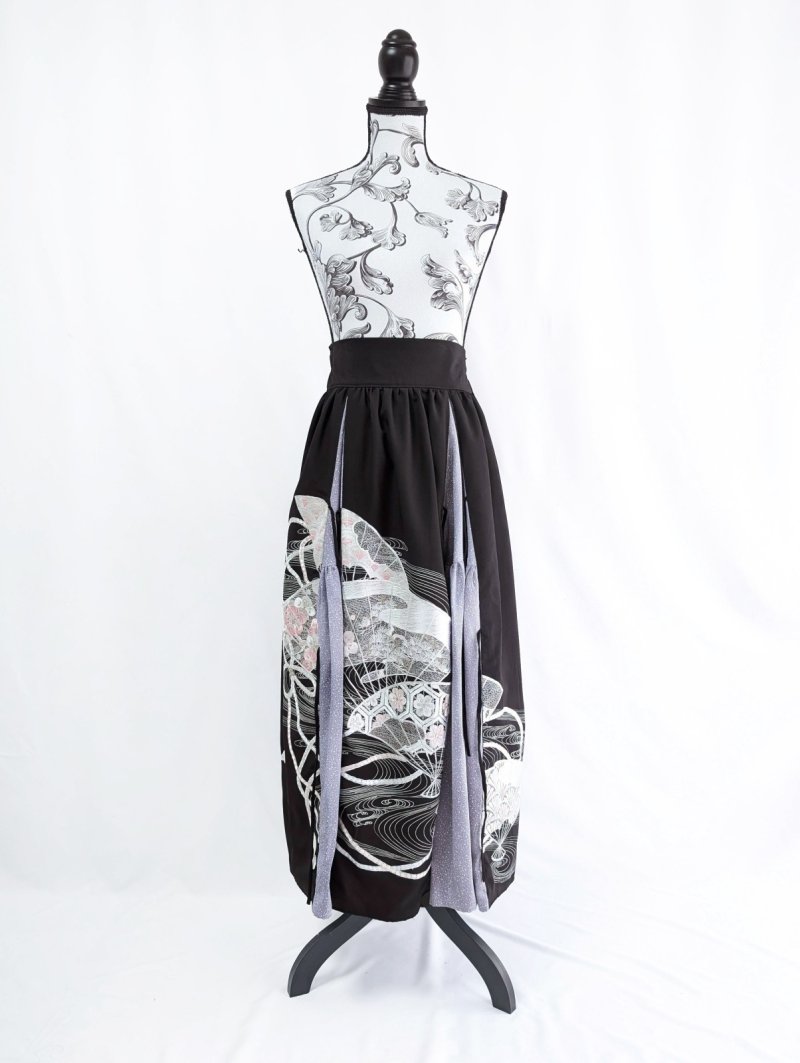 画像11: 【扇面流水文様×淡藤色】黒留袖スカートセットアップ (11)