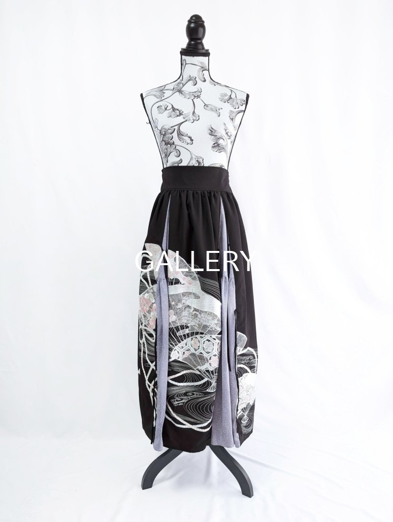 画像11: 【扇面流水文様×淡藤色】黒留袖スカートセットアップ (11)