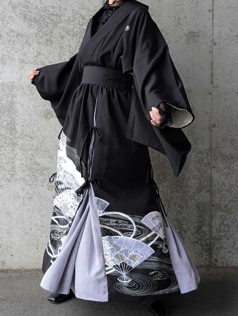 画像4: 【扇面流水文様×淡藤色】黒留袖スカートセットアップ (4)