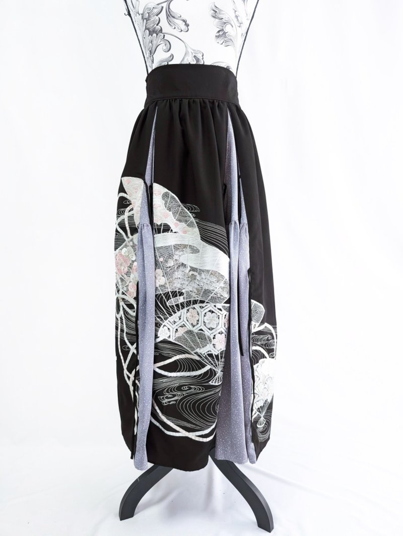 画像12: 【扇面流水文様×淡藤色】黒留袖スカートセットアップ (12)