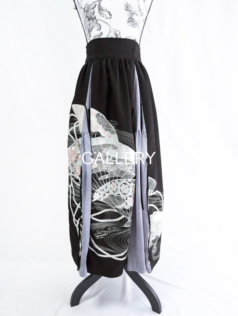 画像12: 【扇面流水文様×淡藤色】黒留袖スカートセットアップ (12)