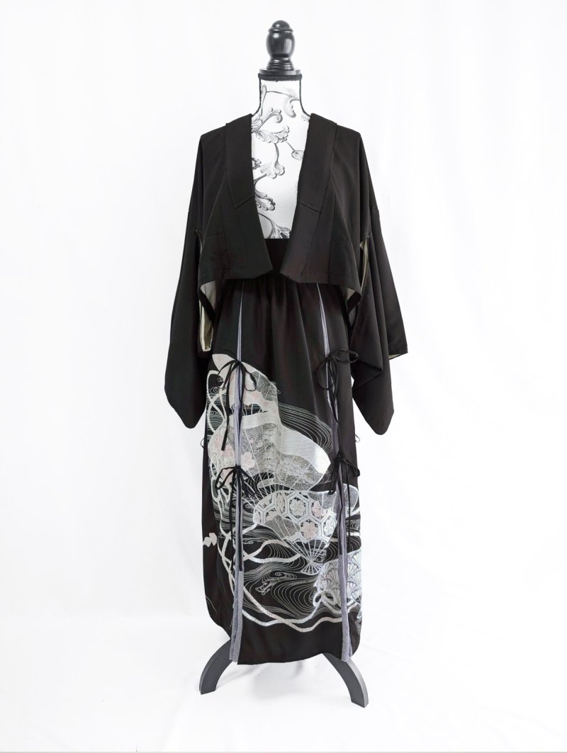 画像8: 【扇面流水文様×淡藤色】黒留袖スカートセットアップ (8)