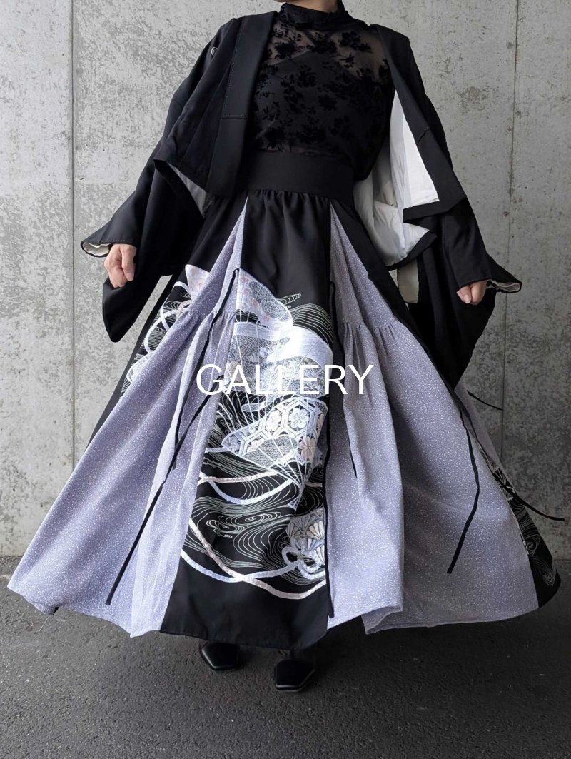 画像3: 【扇面流水文様×淡藤色】黒留袖スカートセットアップ (3)