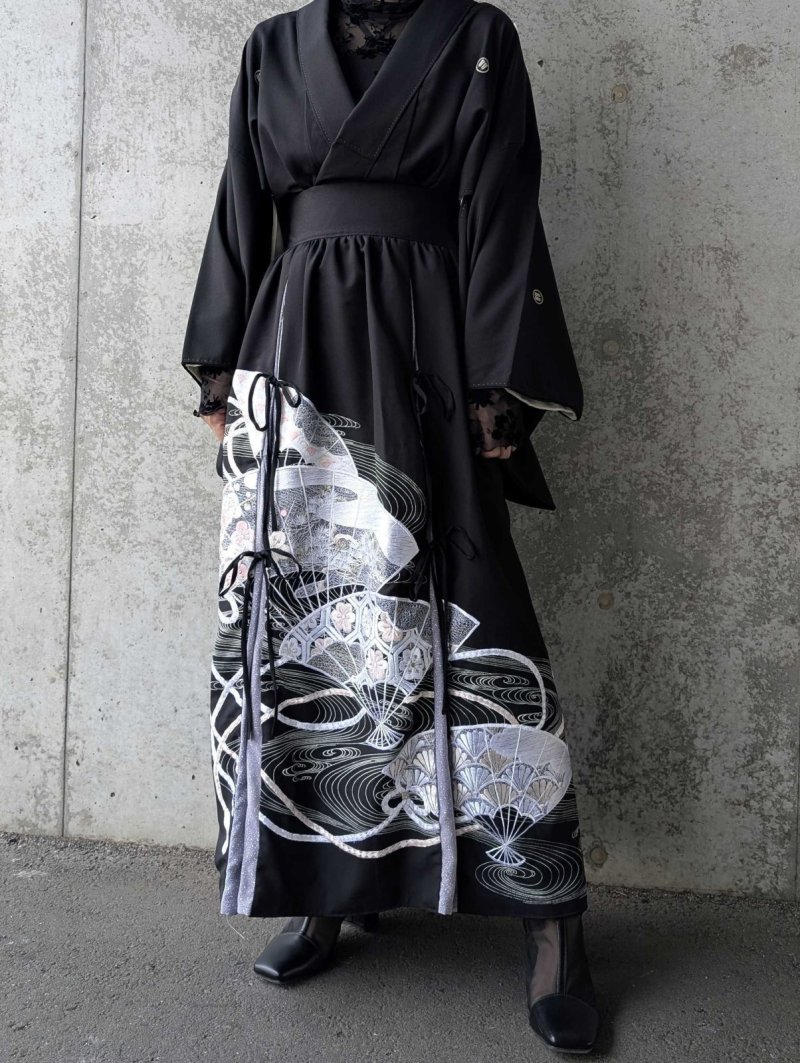 画像5: 【扇面流水文様×淡藤色】黒留袖スカートセットアップ (5)