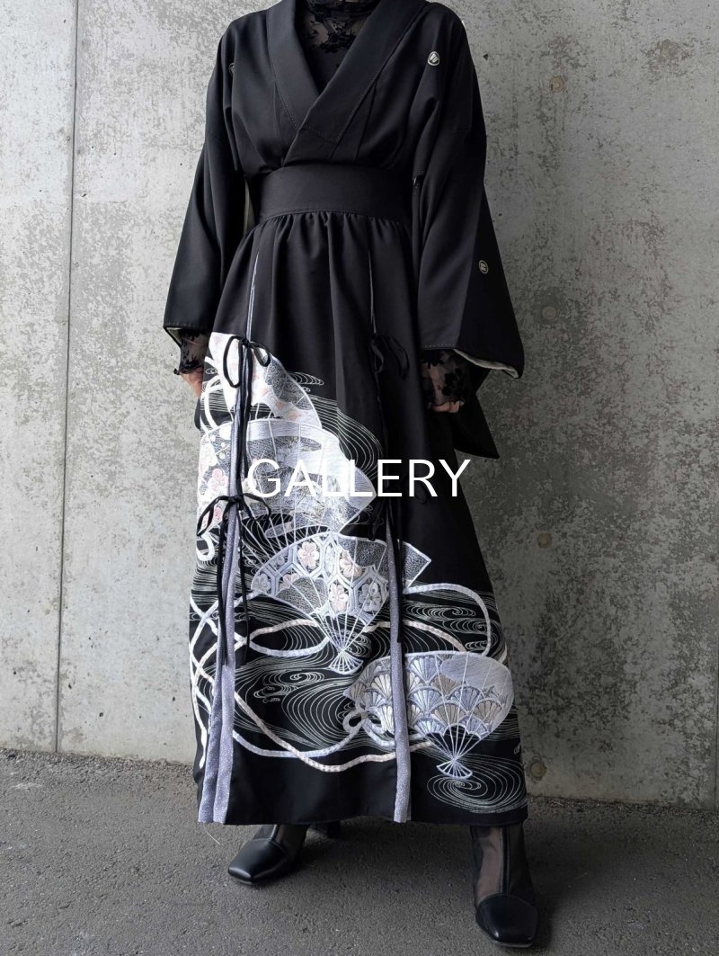 画像5: 【扇面流水文様×淡藤色】黒留袖スカートセットアップ (5)