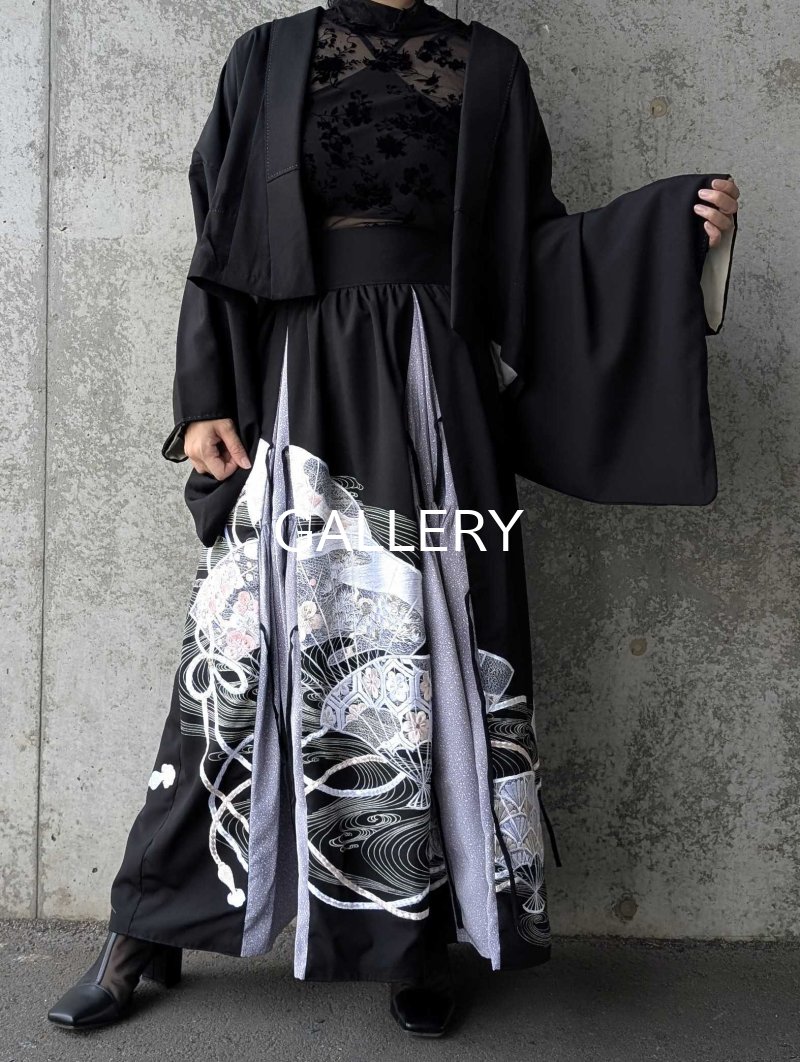 画像2: 【扇面流水文様×淡藤色】黒留袖スカートセットアップ (2)