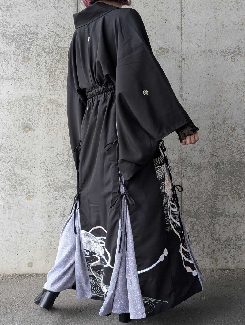 画像6: 【扇面流水文様×淡藤色】黒留袖スカートセットアップ (6)