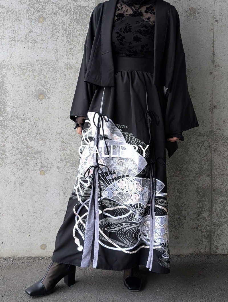 画像1: 【扇面流水文様×淡藤色】黒留袖スカートセットアップ (1)