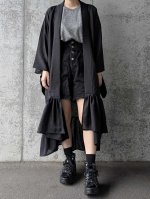 画像1: 【丸に立ち沢瀉紋】黒紋付シースルーフリルガウン (1)