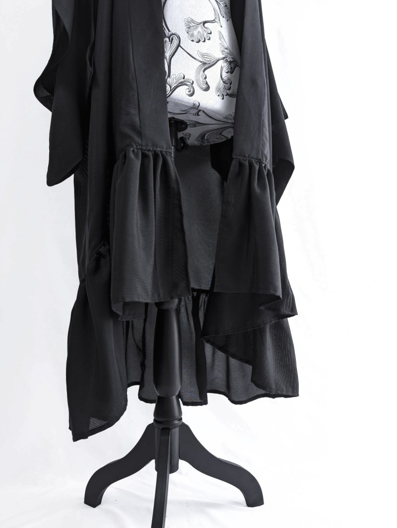 画像19: 【丸に立ち沢瀉紋】黒紋付シースルーフリルガウン (19)