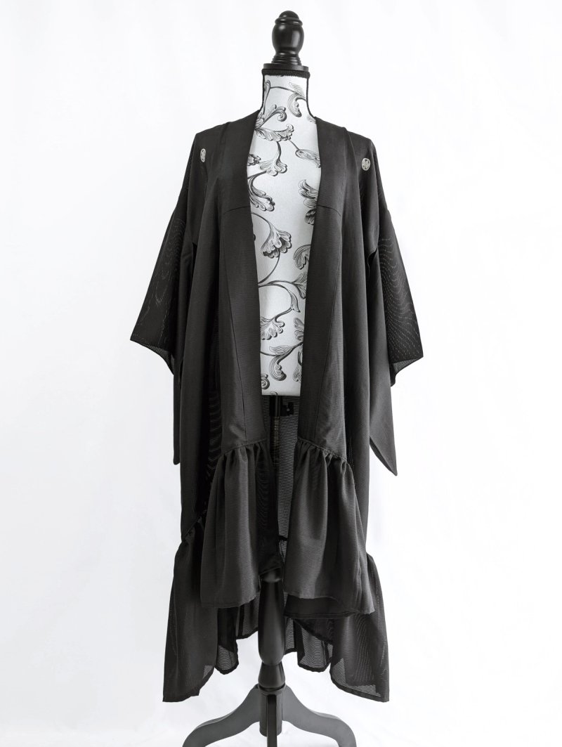画像13: 【丸に立ち沢瀉紋】黒紋付シースルーフリルガウン (13)