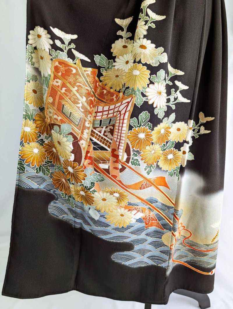 画像20: 【金駒×菊×御所車文様】黒留袖オーバースカート (20)