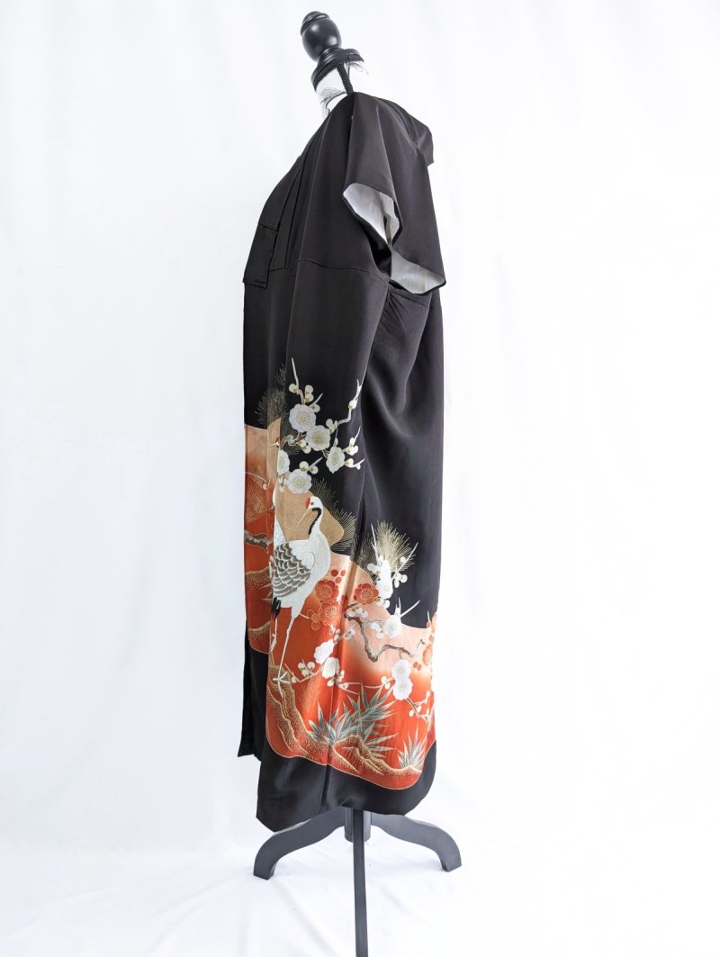 画像14: 【梅×刺繍立ち鶴】黒留袖ガウン＆アームカバー (14)