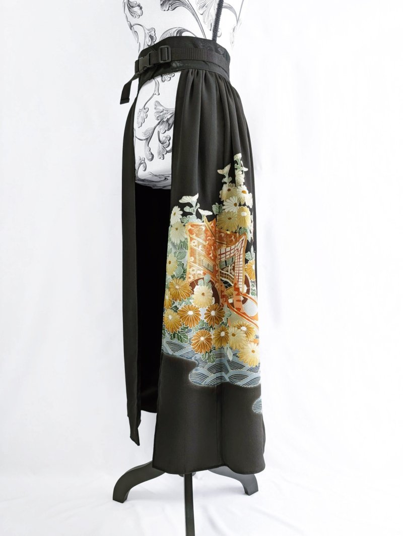 画像15: 【金駒×菊×御所車文様】黒留袖オーバースカート (15)