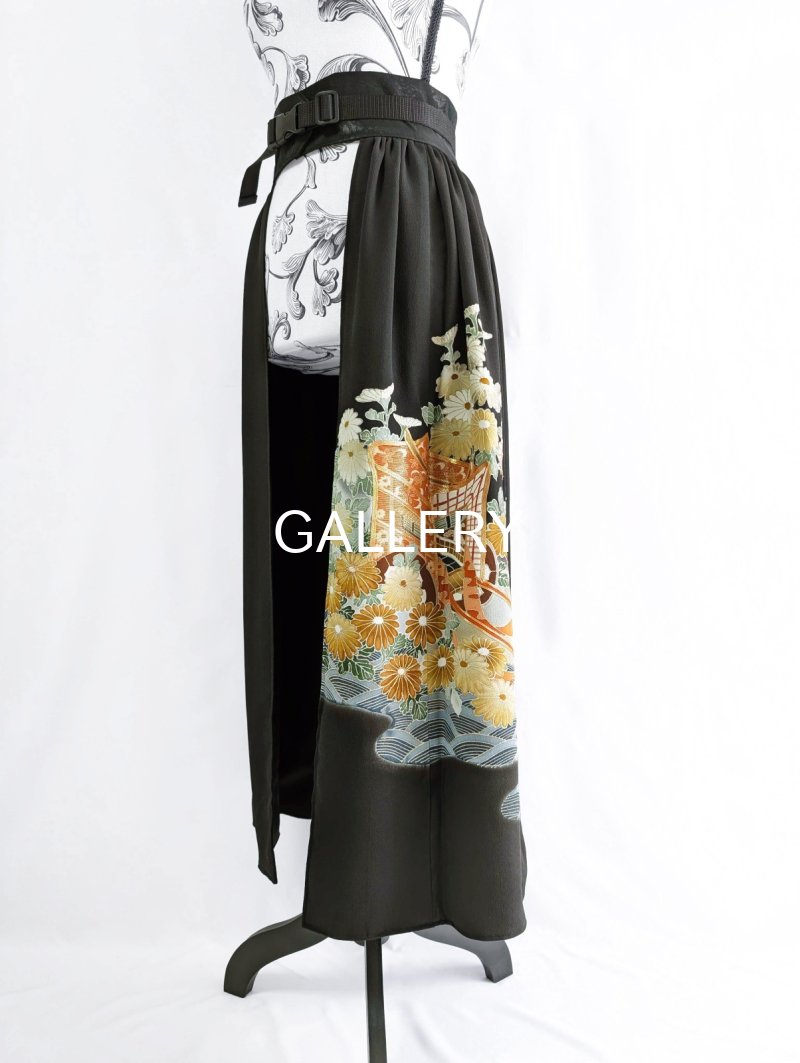 画像15: 【金駒×菊×御所車文様】黒留袖オーバースカート (15)