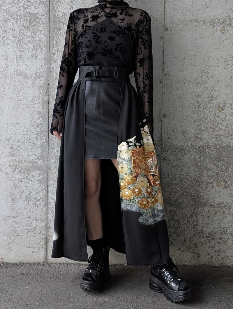 画像3: 【金駒×菊×御所車文様】黒留袖オーバースカート (3)