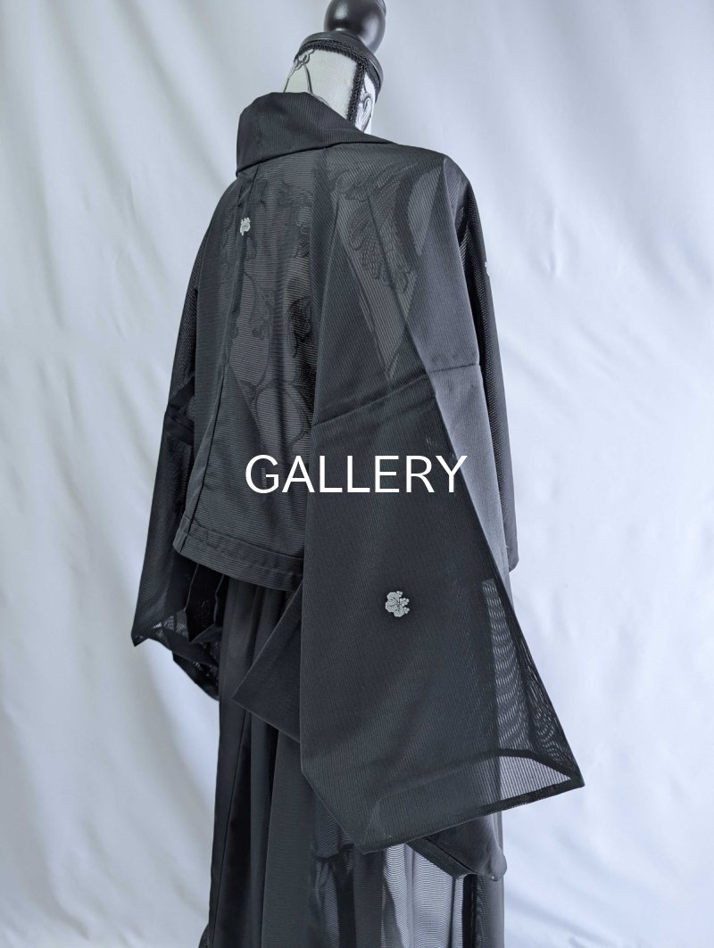 画像14: 【五三桐】黒紋付シースルーフリルオーバースカートセットアップ (14)