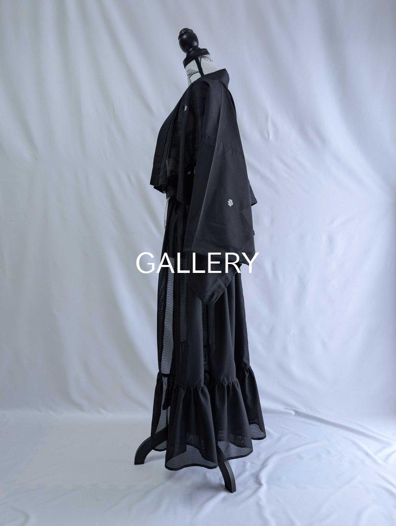 画像10: 【五三桐】黒紋付シースルーフリルオーバースカートセットアップ (10)