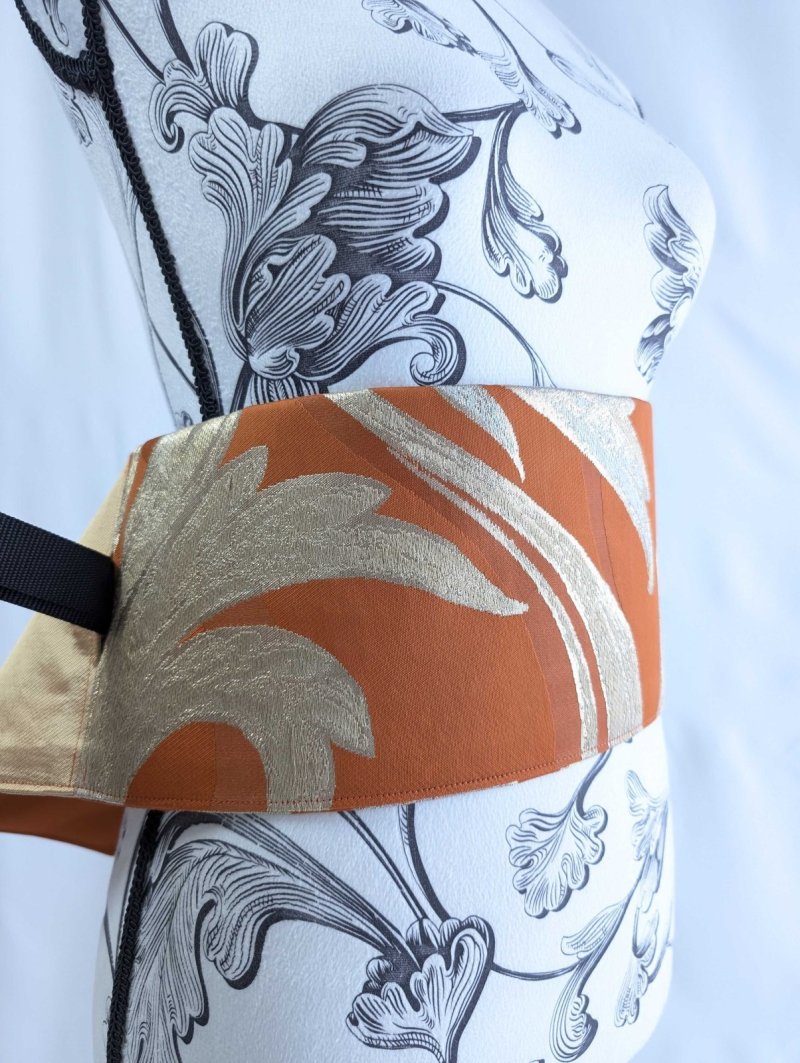 画像8: 帯ベルト【金糸×オレンジ×草葉模様】 (8)