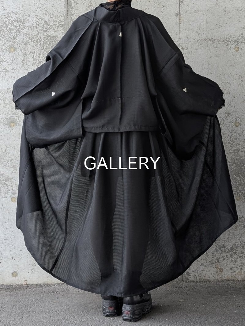 画像4: 【三つ柏】黒紋付シースルーオーバースカートセットアップ (4)