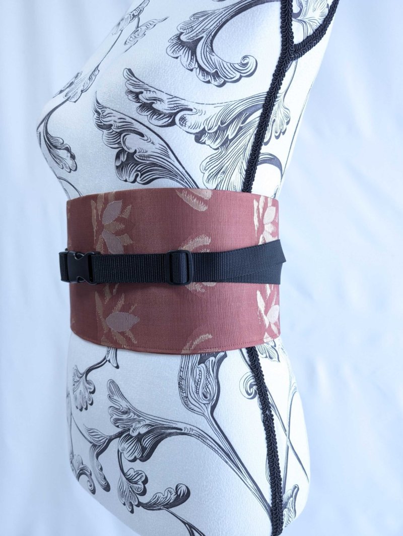 画像2: 帯ベルト【蘇芳色に金糸×雷と満開の花】 (2)