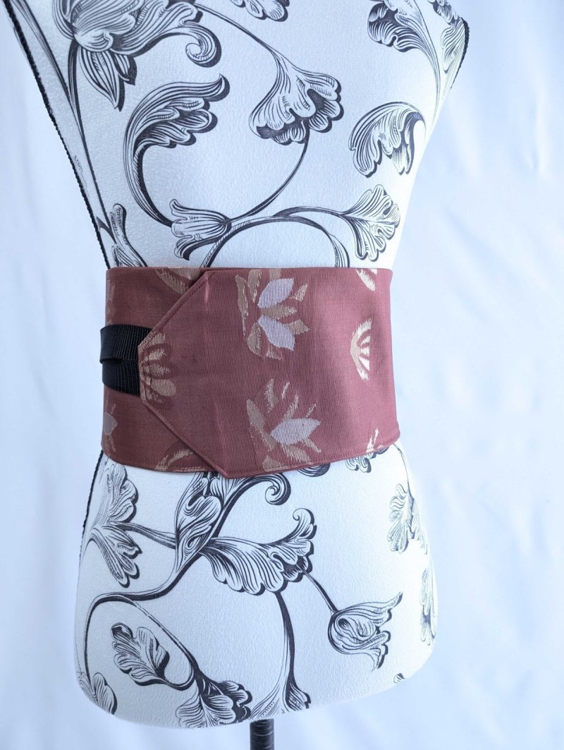 画像4: 帯ベルト【蘇芳色に金糸×雷と満開の花】 (4)