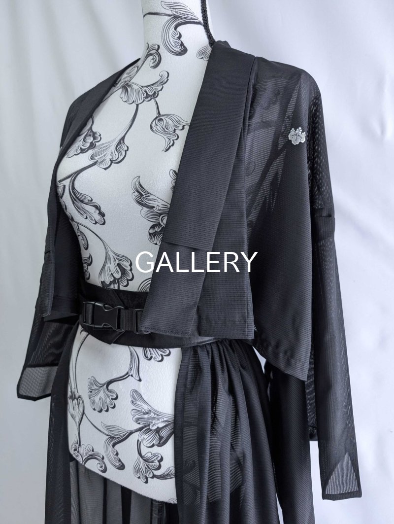 画像7: 【五三桐】黒紋付シースルーフリルオーバースカートセットアップ (7)