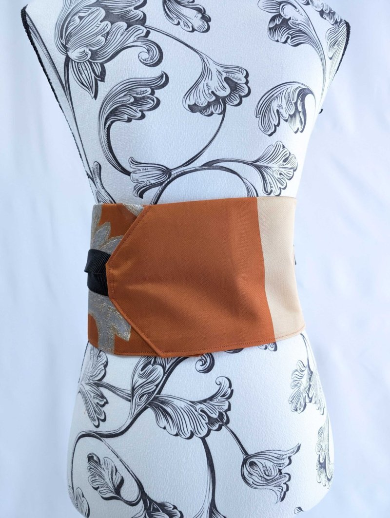 画像5: 帯ベルト【金糸×オレンジ×草葉模様】 (5)