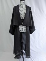 画像6: 【三つ柏】黒紋付シースルーオーバースカートセットアップ (6)